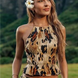 Cupshe Tan and Black Leopard Halter Camisole